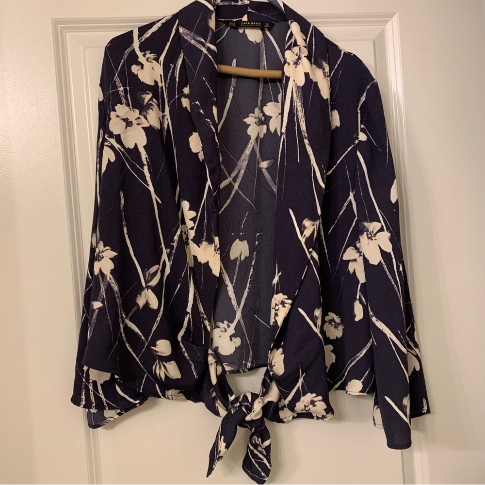 ZARA Floral Blazer with Front Ties